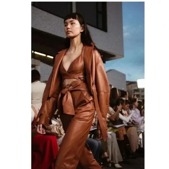 Jonathan Simkhai Tessa faux leather pants in dark mocha brown - Picture 2 of 13